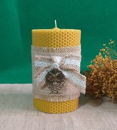 Velón de cera redondo decorado