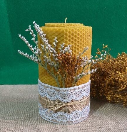 Velón de cera redondo decorado