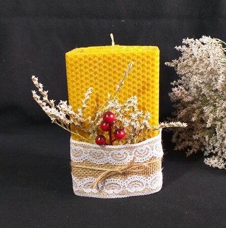 Velón de cera  rectangular decorado