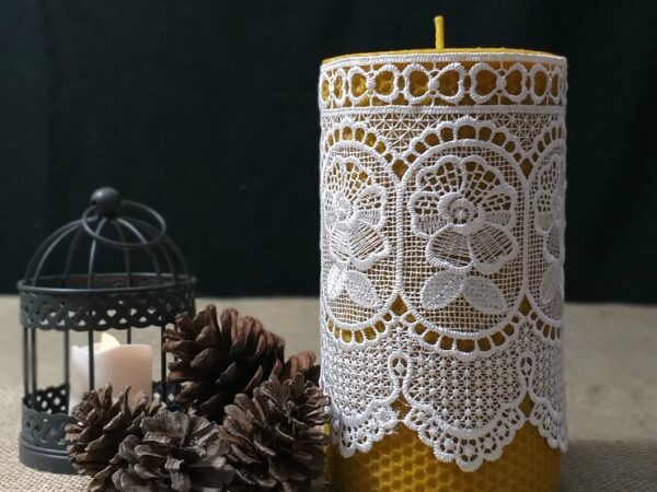 Velón de cera pura de abeja decorado